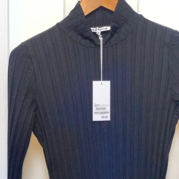 NEW REFORMATION Libra Knit Dress Black
$128 Wide Rib Faux Turtleneck Slit Large - Picture 8 of 13